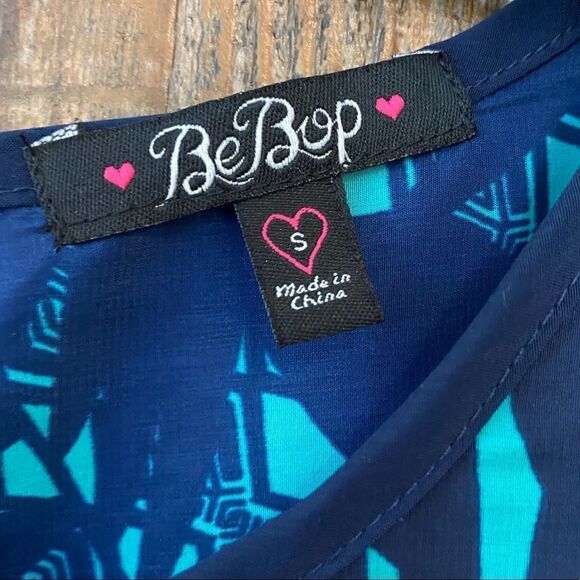 BeBop S Blue Turquoise Tropical Tahitian Palm Leaves Summer Shift Dress - Picture 4 of 11